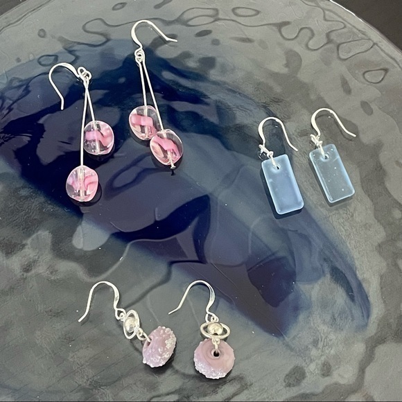 BUNDLE DEAL Handmade SET OF 3 Pairs Pastel Earrings—1.25-2.25” Pink Blue Purple - Picture 1 of 5